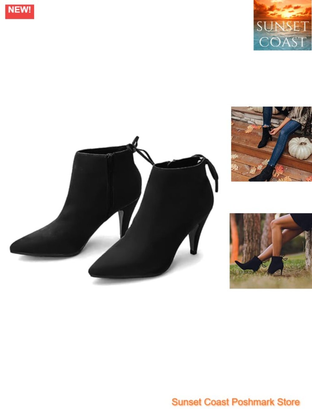 Pointed Toe Kitten Heel Ankle Booties Faux Leather Bowtie Strappy Dress Boots